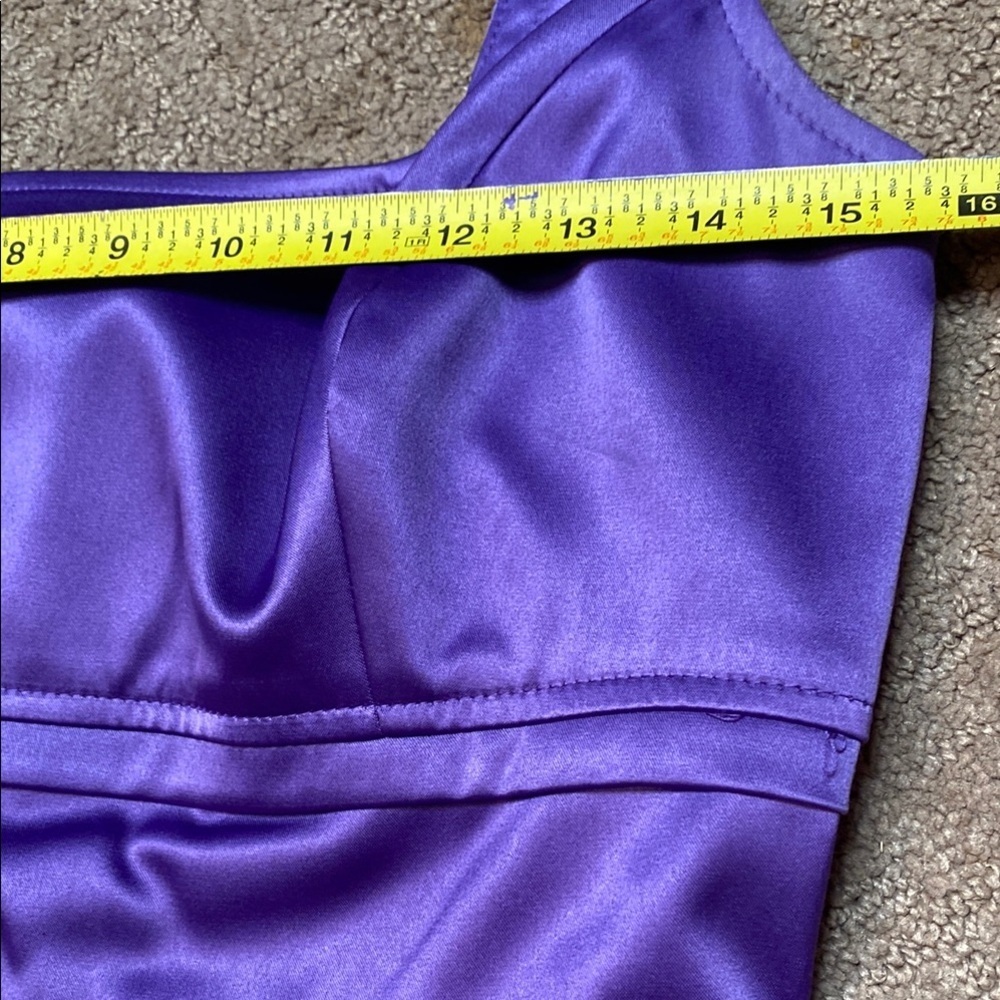 Purple Bodycon Satin Midi Dress with Square Neckline Sexy Bridesmaid Elegant - Picture 11 of 14